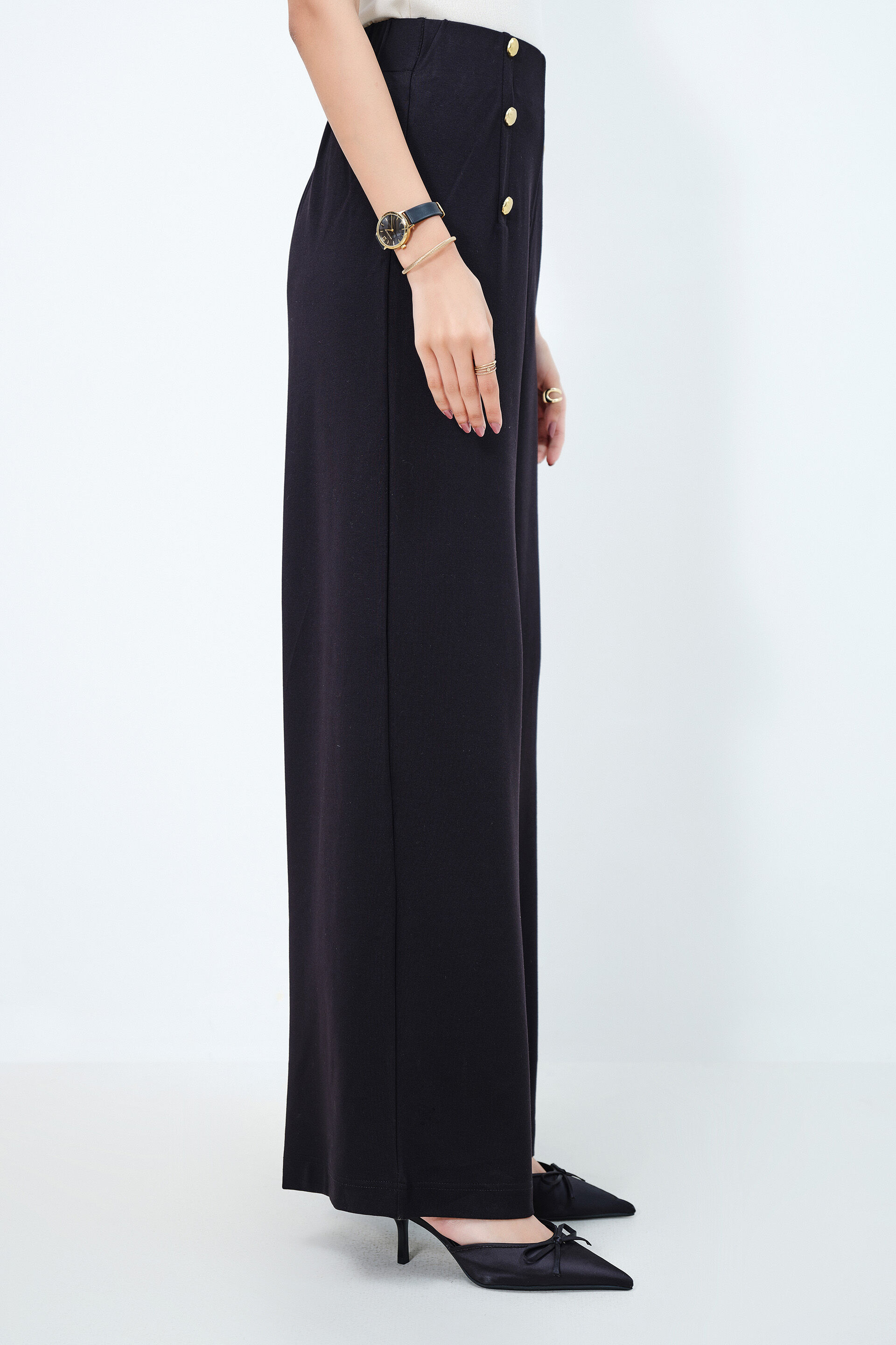 Golden Detail Black Pants, Black, image 4